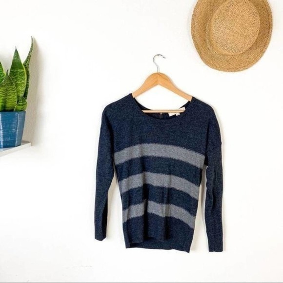 LOFT Gray Striped Metallic Crew Zip Sweater SP Small Petites - Picture 1 of 6
